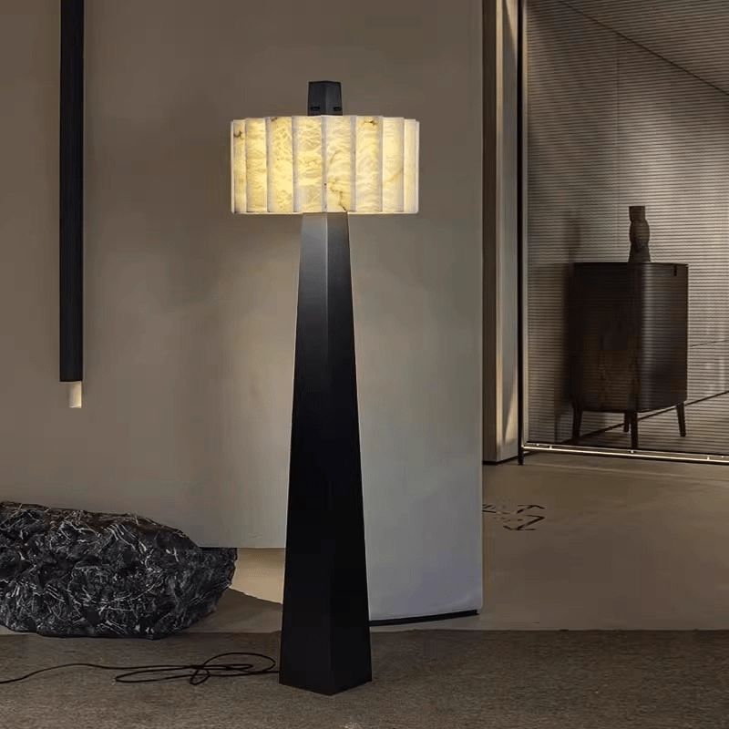 Wolve Alabaster Obelisk Floor Lamp-Neutral Decor