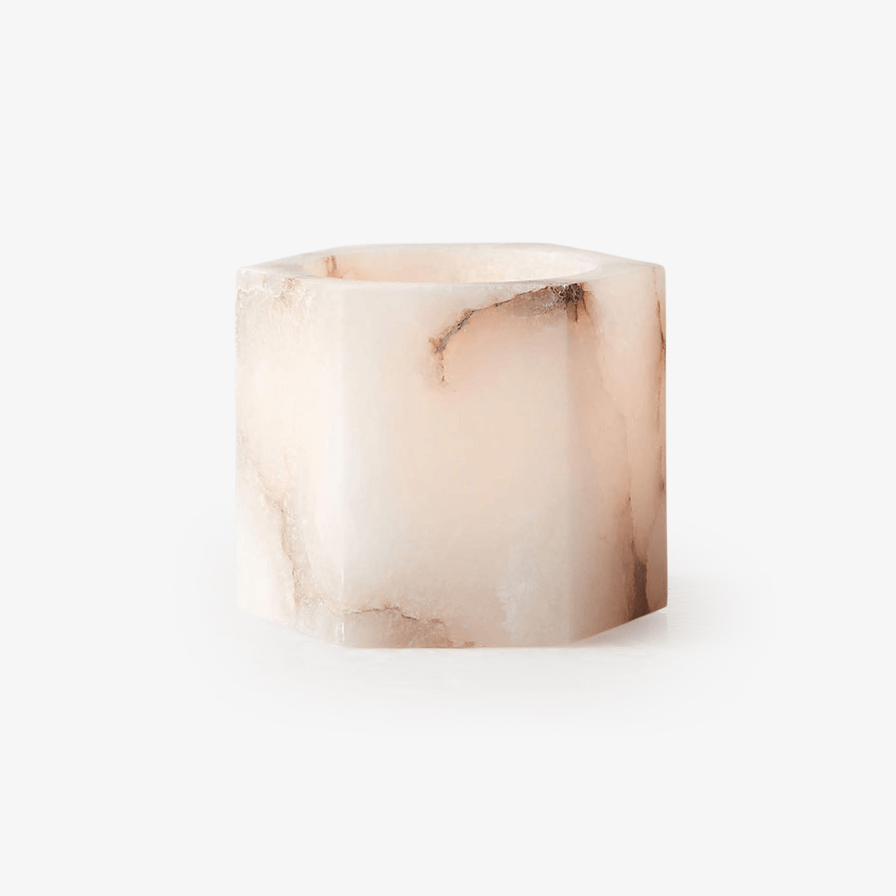 Qesta Bedsides Interior Modern Natural Alabaster Cube Candle Holder-Neutral Decor