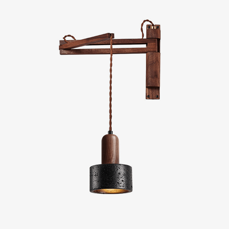 Vamki Adjustable Black Travertine Wood Wall Lamp-Neutral Decor