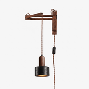 Nulso Adjustable Plug-In Black Travertine Wood Wall Lamp-Neutral Decor