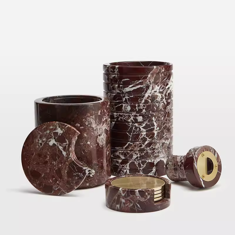 Hemzi Rosso Levanto Marble Vessel Sculptural Natural Stone High-end Decor-Neutral Decor