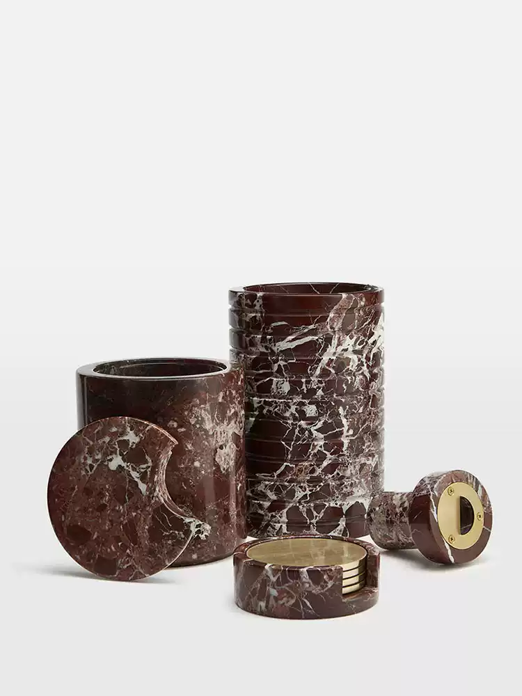 Hemzi Rosso Levanto Marble Vessel Sculptural Natural Stone High-end Decor-Neutral Decor