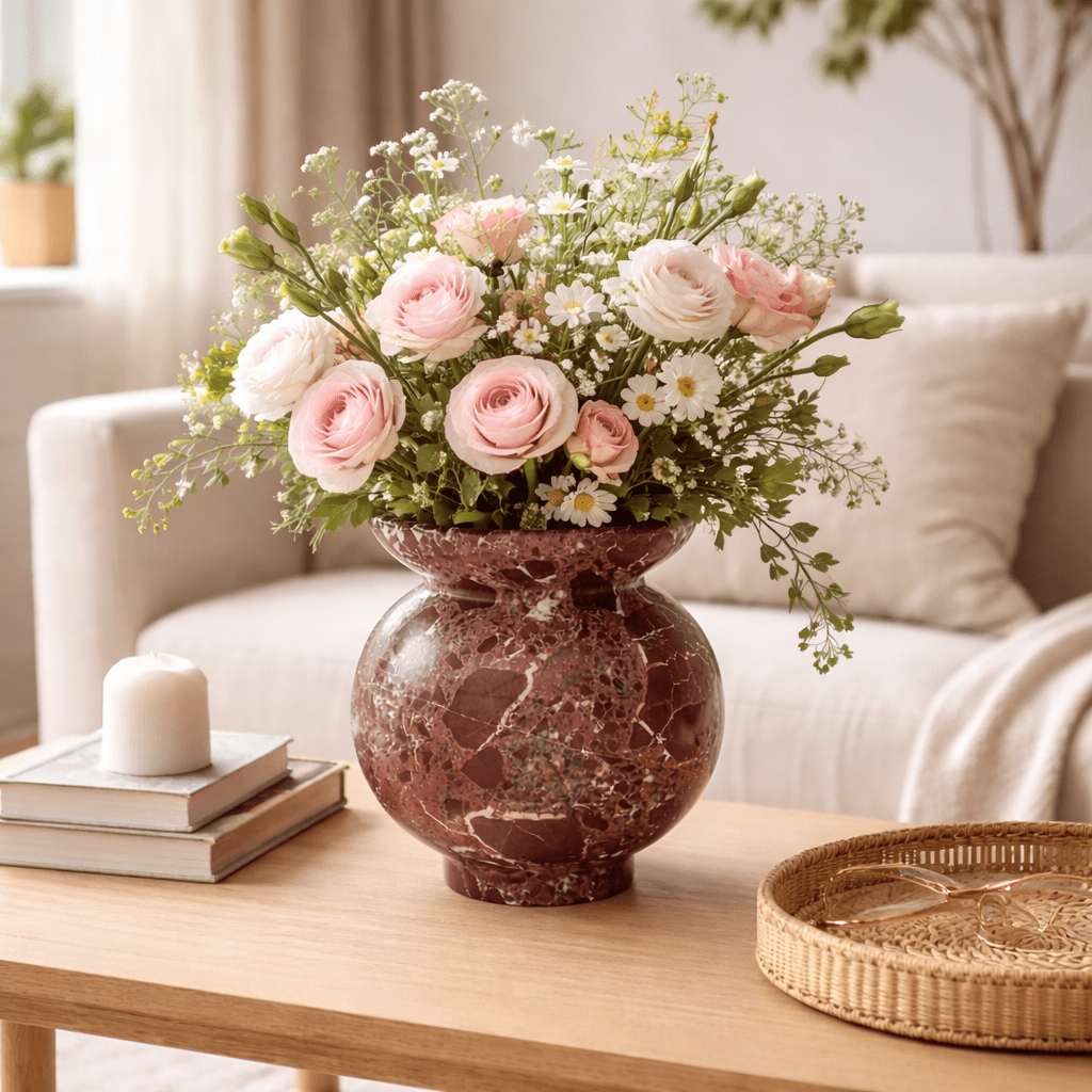 Marrow Marble Vase-Neutral Decor