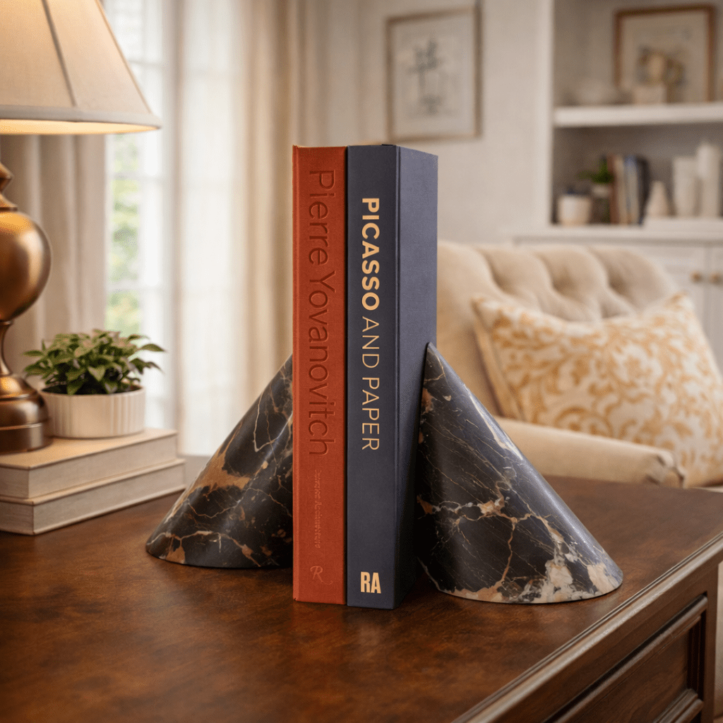 Sculpted Marble Bookends-Neutral Decor