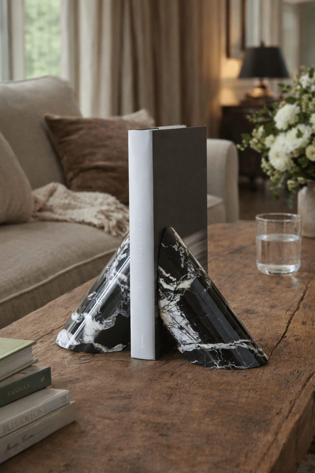 Sculpted Marble Bookends-Neutral Decor