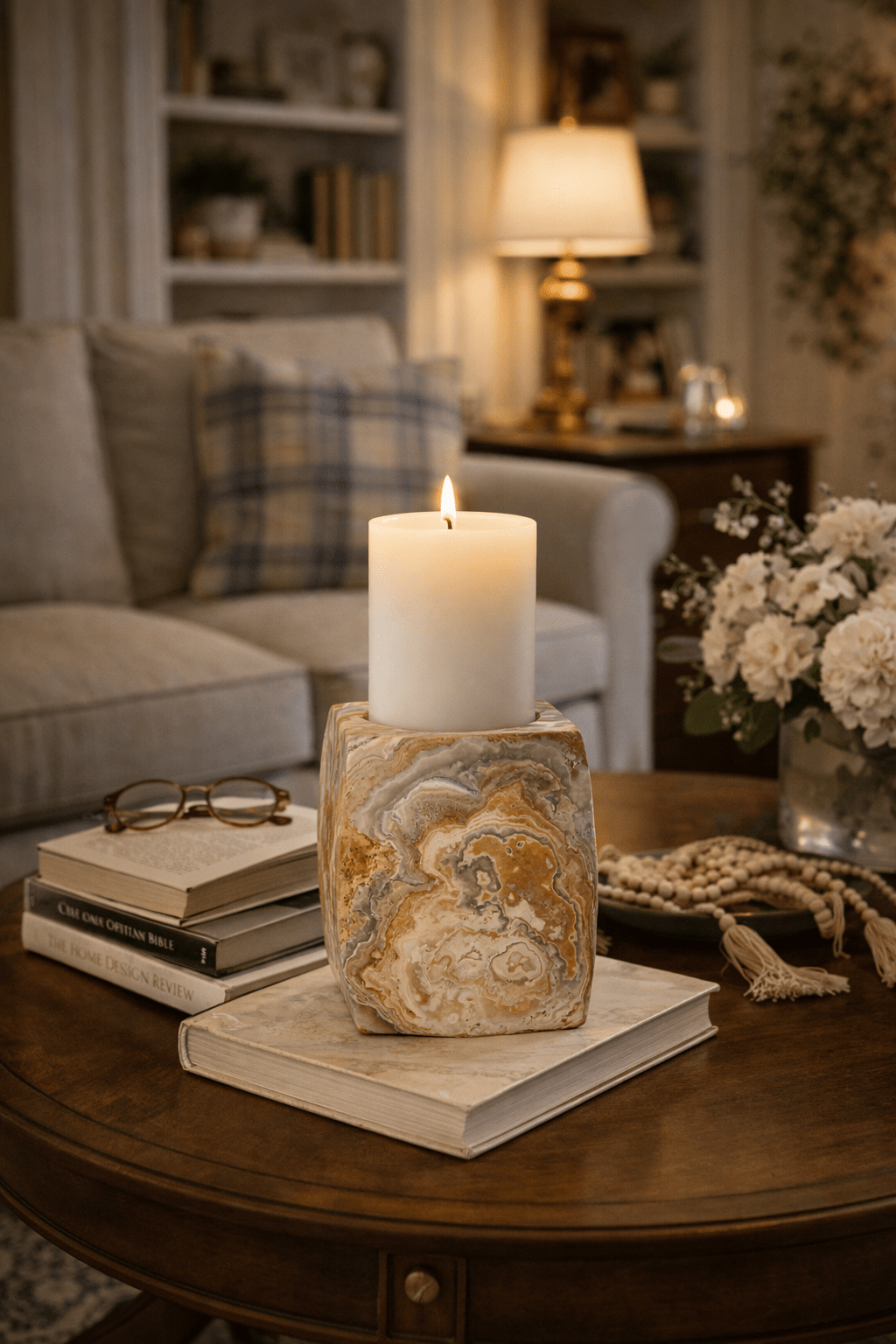 Elara Agate Candle Holder-Neutral Decor