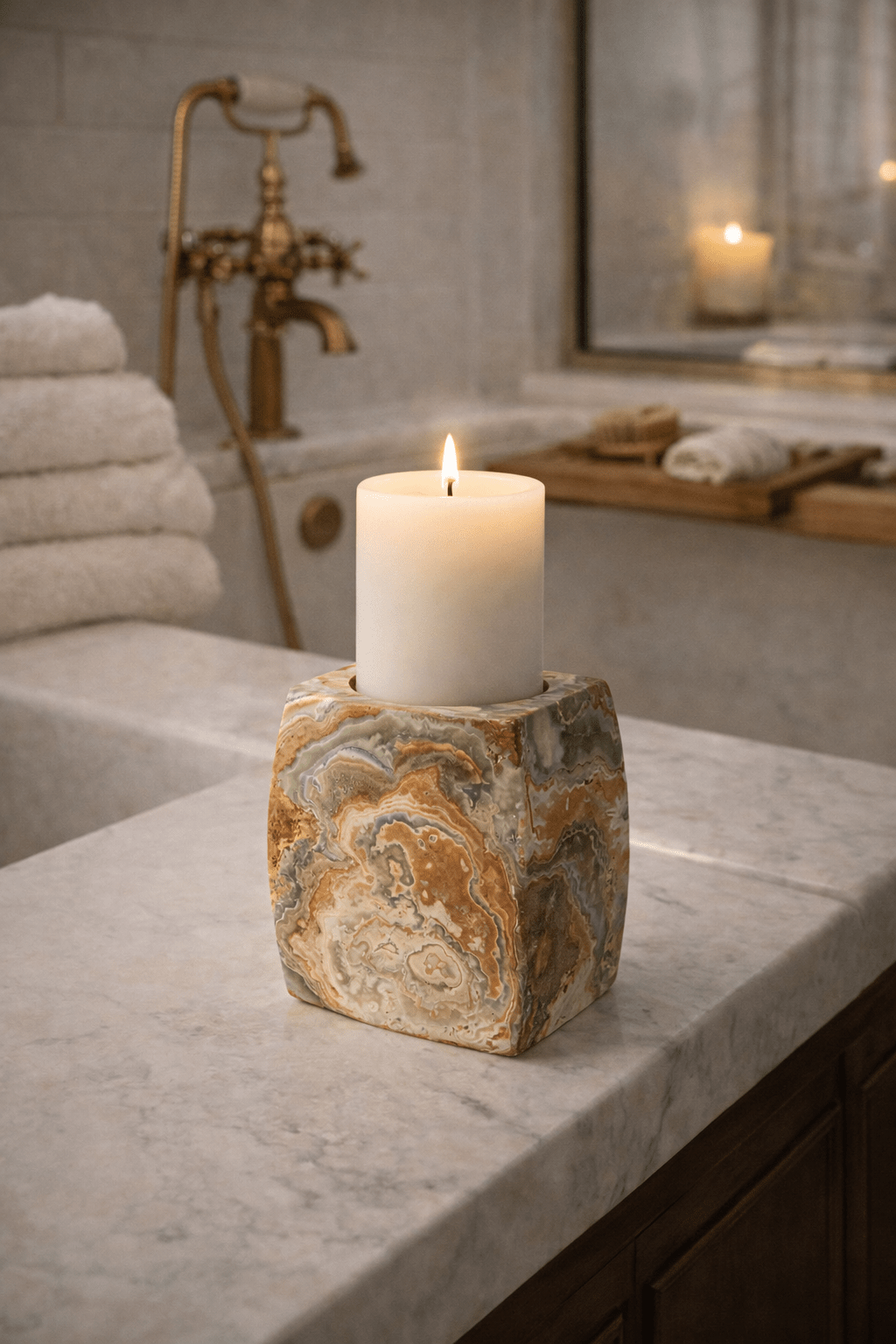 Elara Agate Candle Holder-Neutral Decor