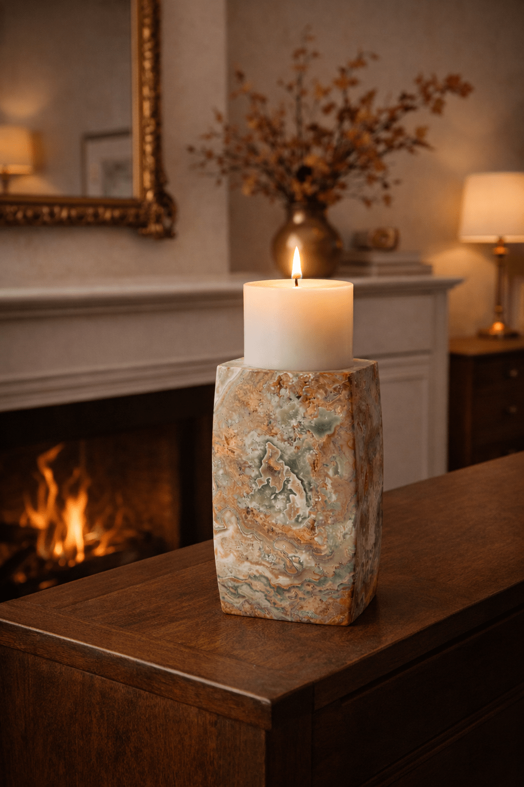 Elara Agate Candle Holder-Neutral Decor