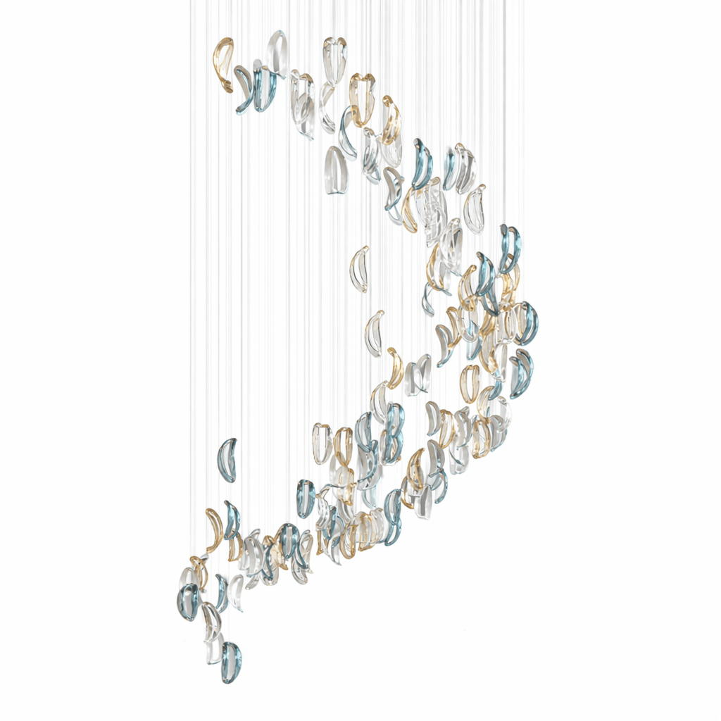 Aqua Ripple Glass Art Customize Chandelier-Neutral Decor
