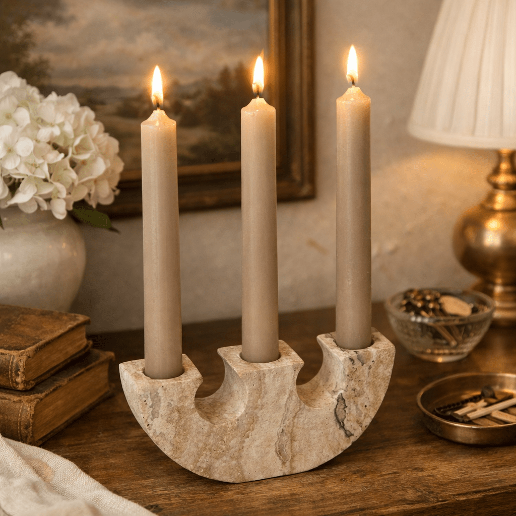 Rowan Yellow Travertine Candle Holder-Neutral Decor