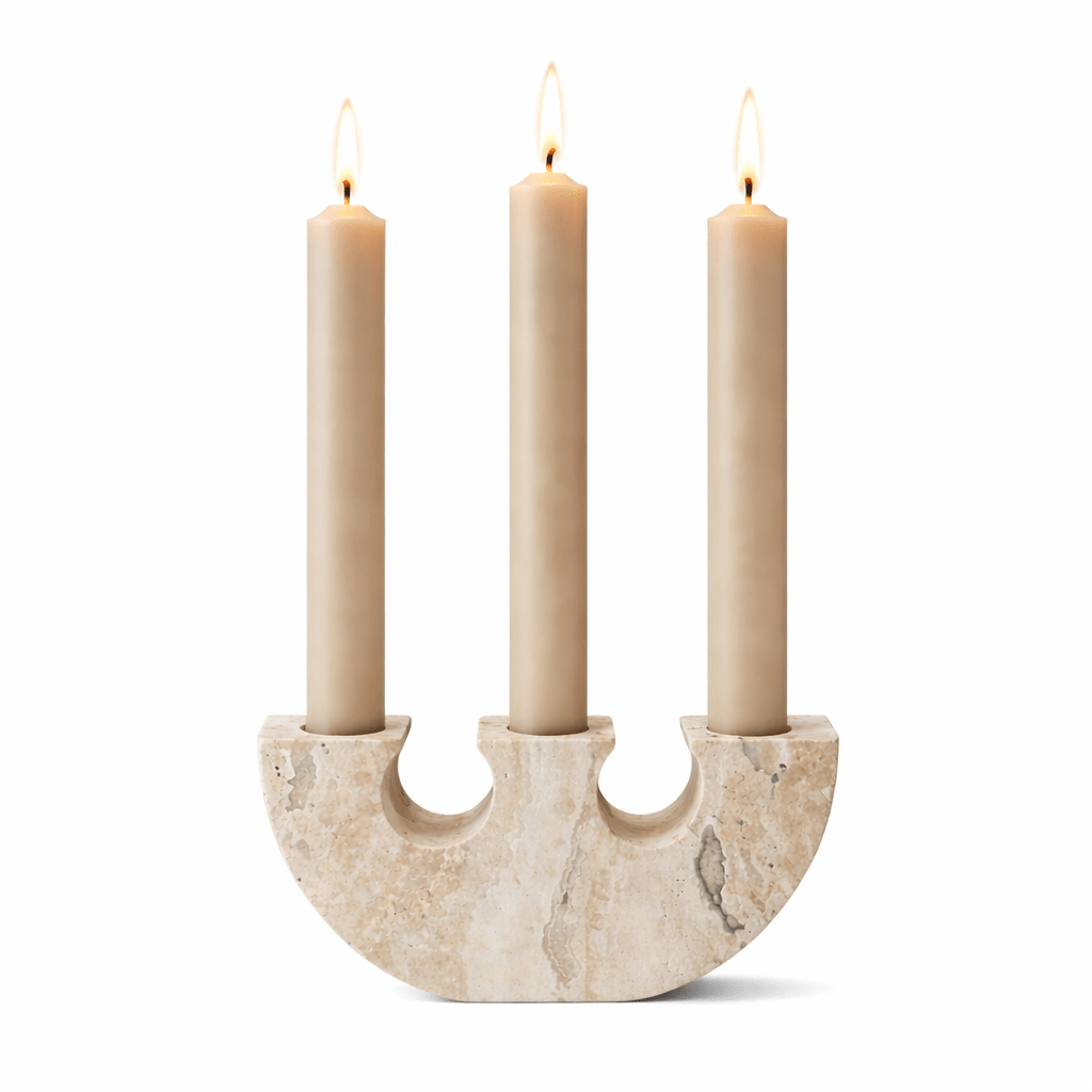 Rowan Yellow Travertine Candle Holder-Neutral Decor