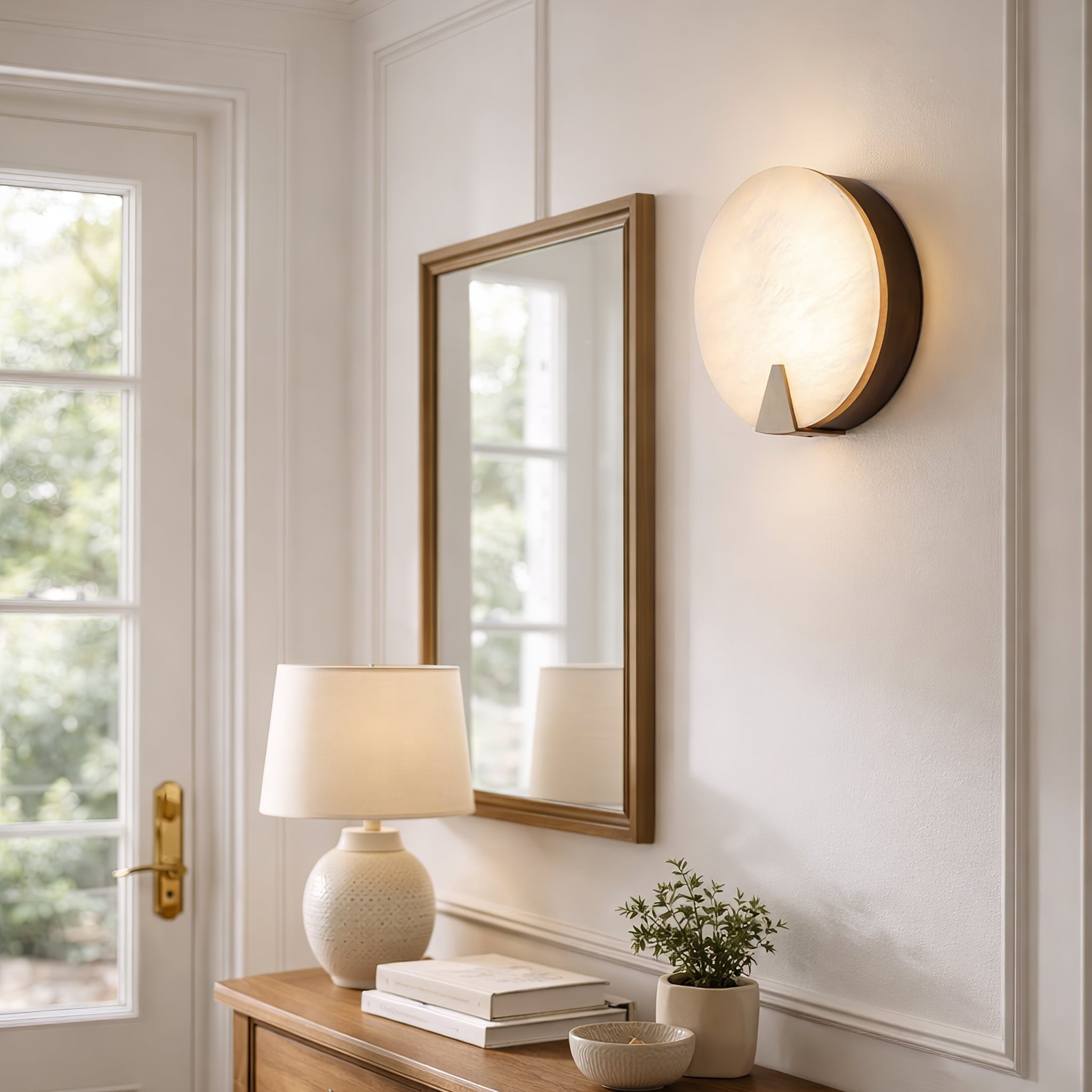 Solaris Halo Alabaster Wall Light-Neutral Decor
