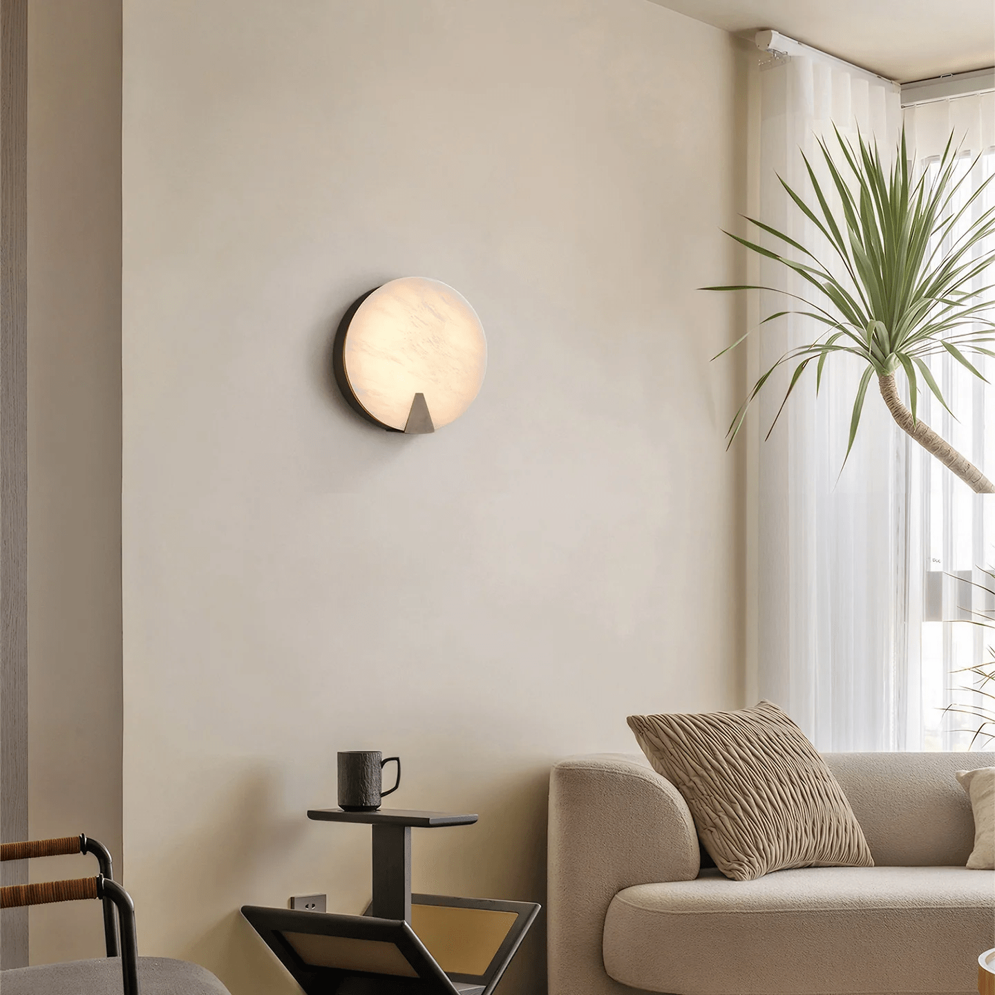 Solaris Halo Alabaster Wall Light-Neutral Decor