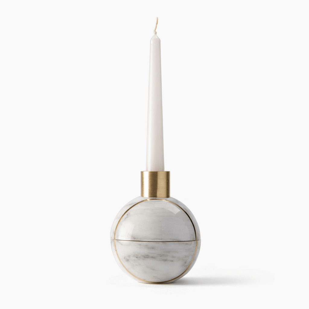 Axis Sphere Marble Candle Holder-Neutral Decor