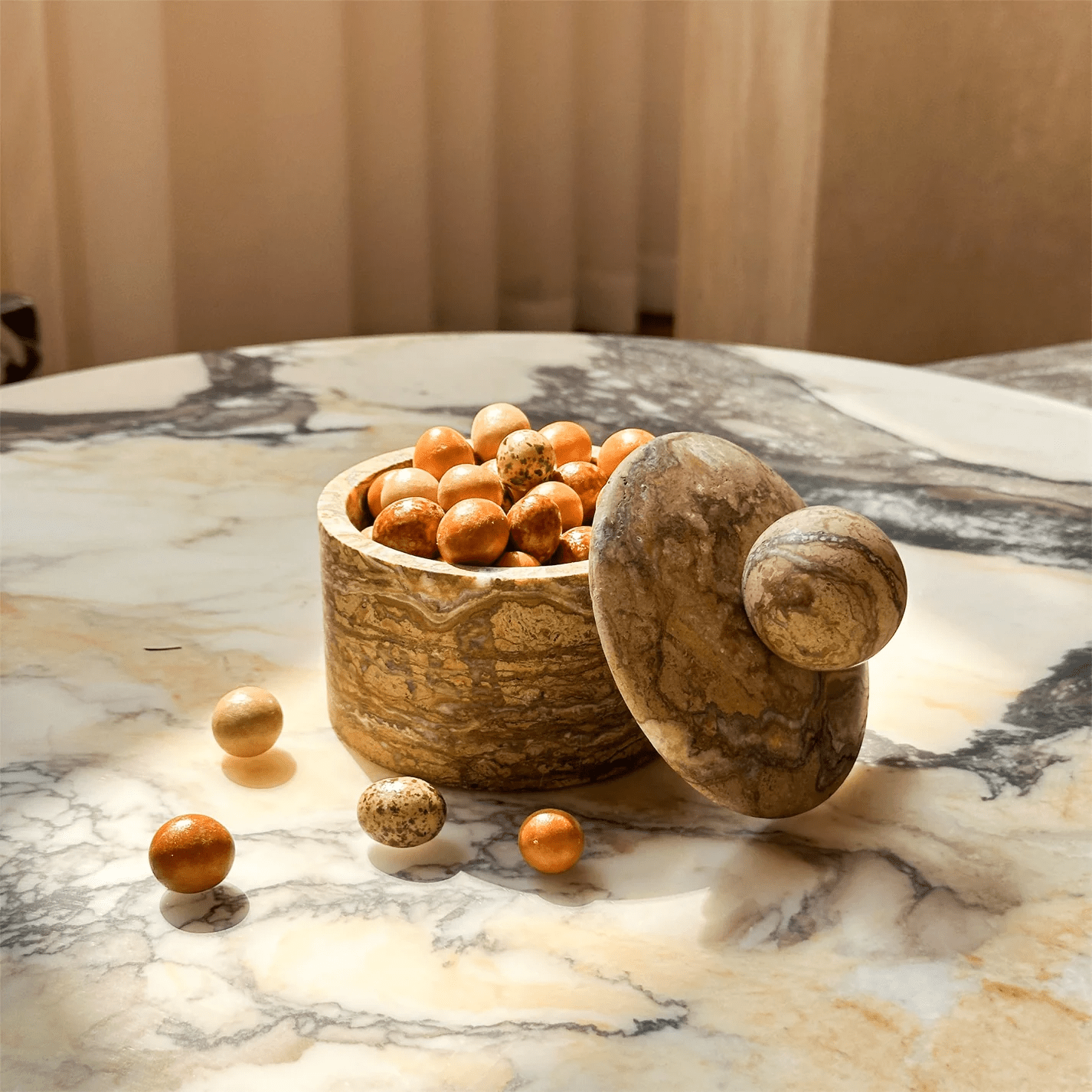 Strata Sphere Stone Storage Box-Neutral Decor