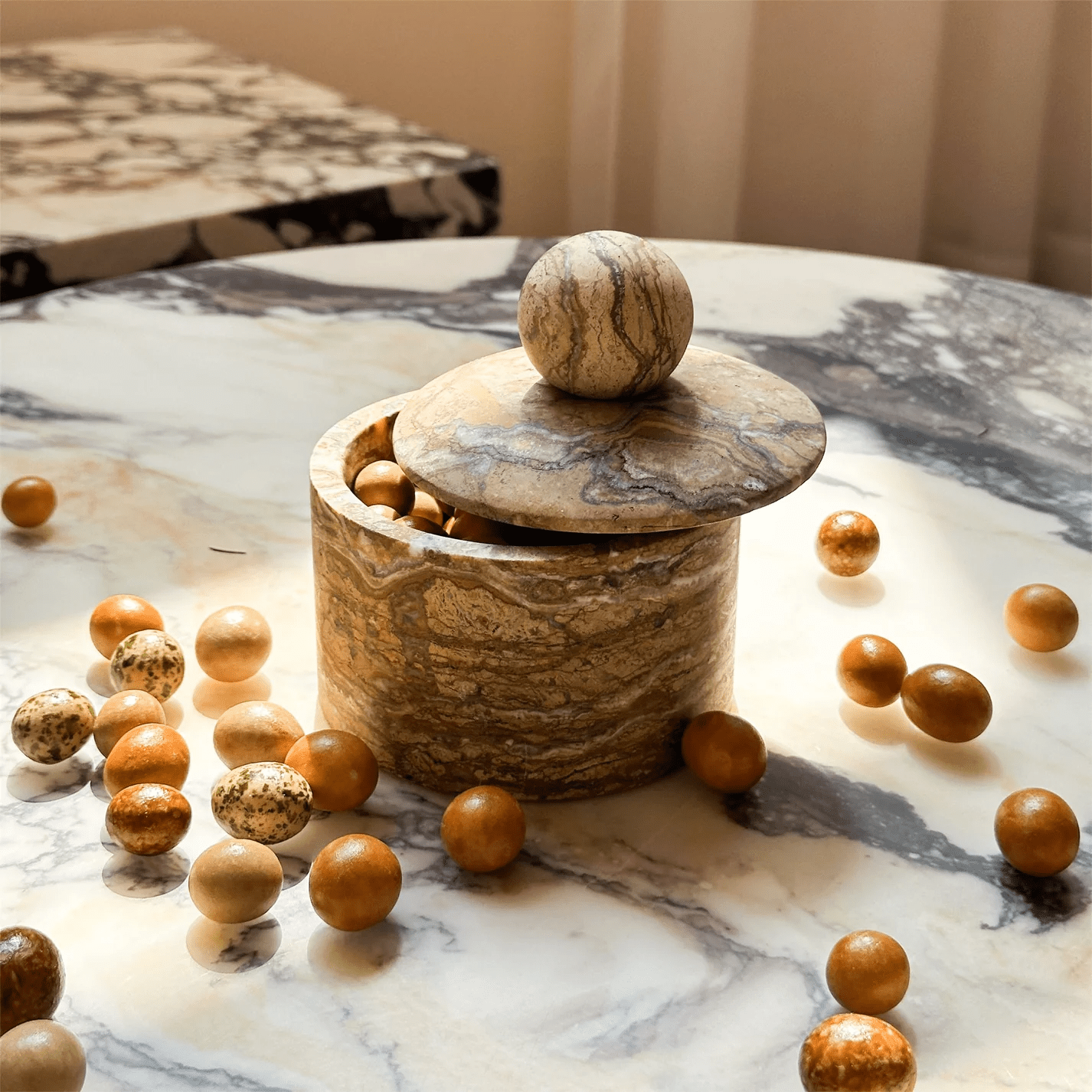 Strata Sphere Stone Storage Box-Neutral Decor