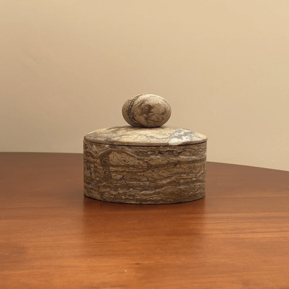 Strata Sphere Stone Storage Box-Neutral Decor