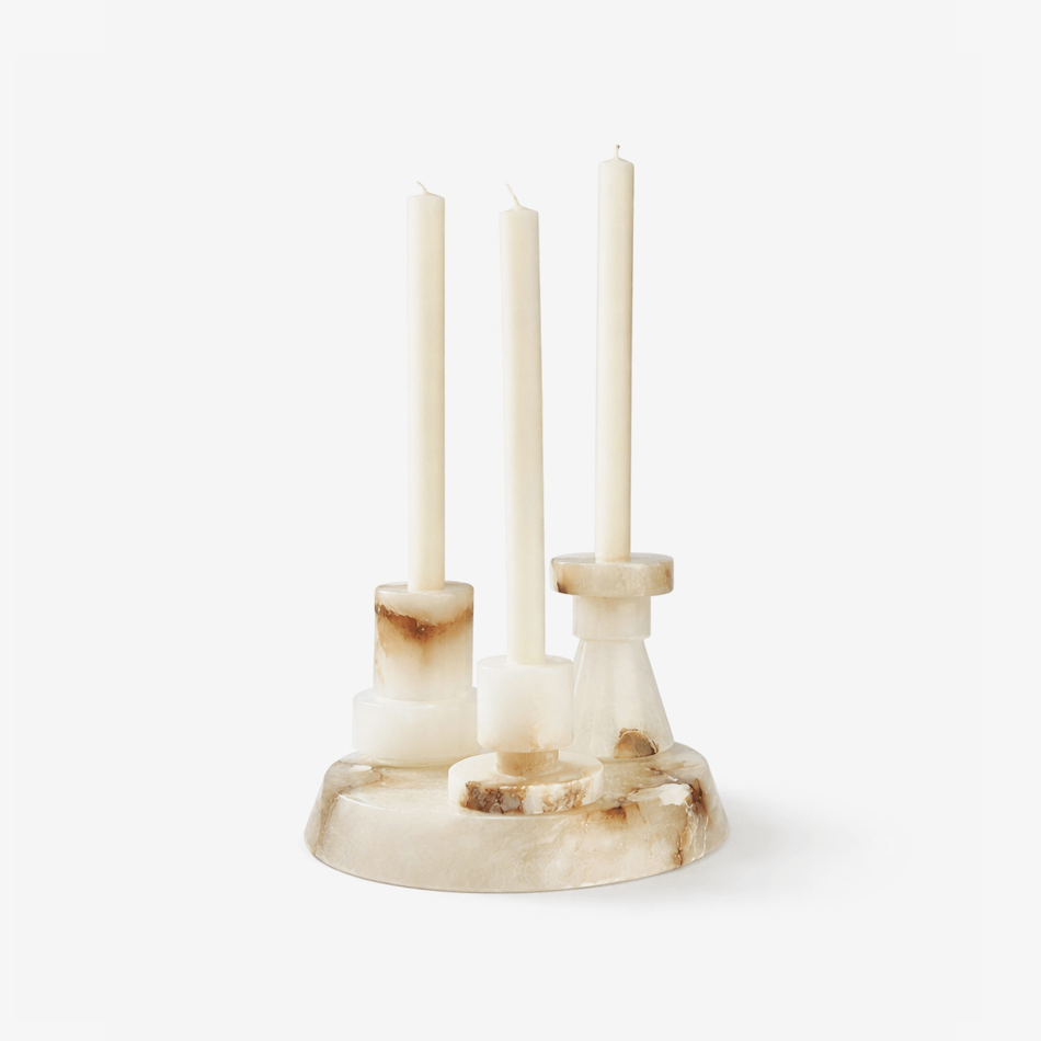 Lithia Tier Marble Candle Holder-Neutral Decor