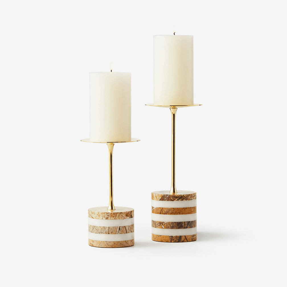 Strata Rise Marble Candle Holder-Neutral Decor
