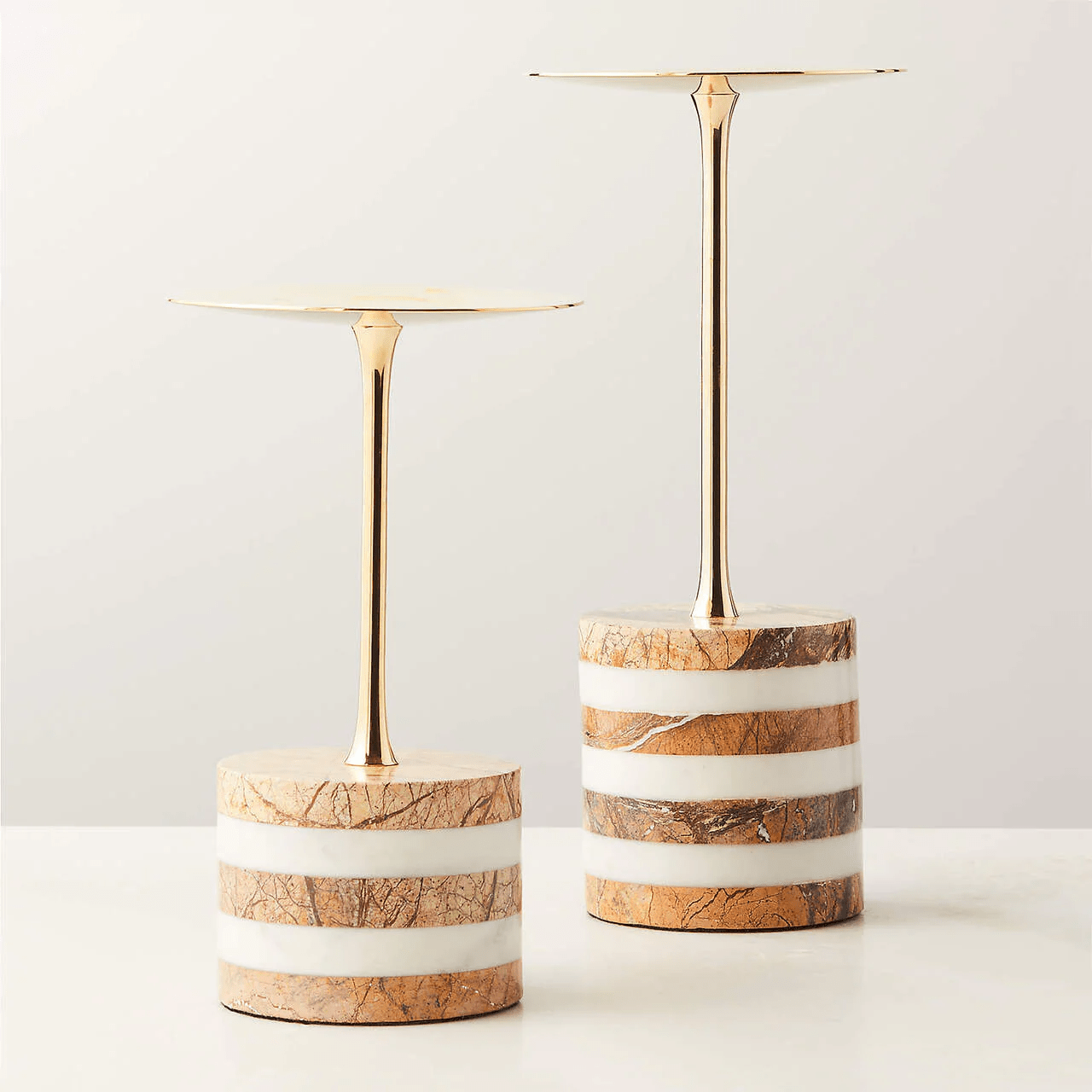 Strata Rise Marble Candle Holder-Neutral Decor