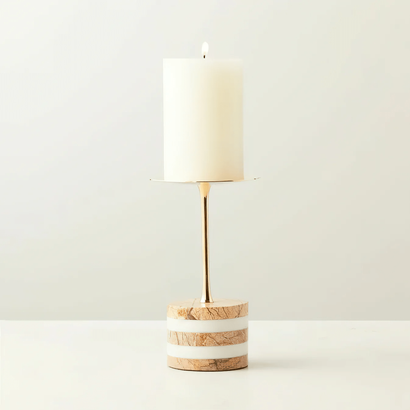 Strata Rise Marble Candle Holder-Neutral Decor