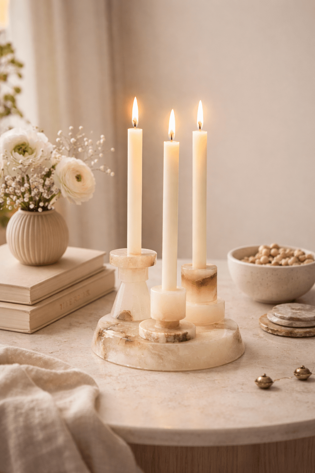Lithia Tier Marble Candle Holder-Neutral Decor