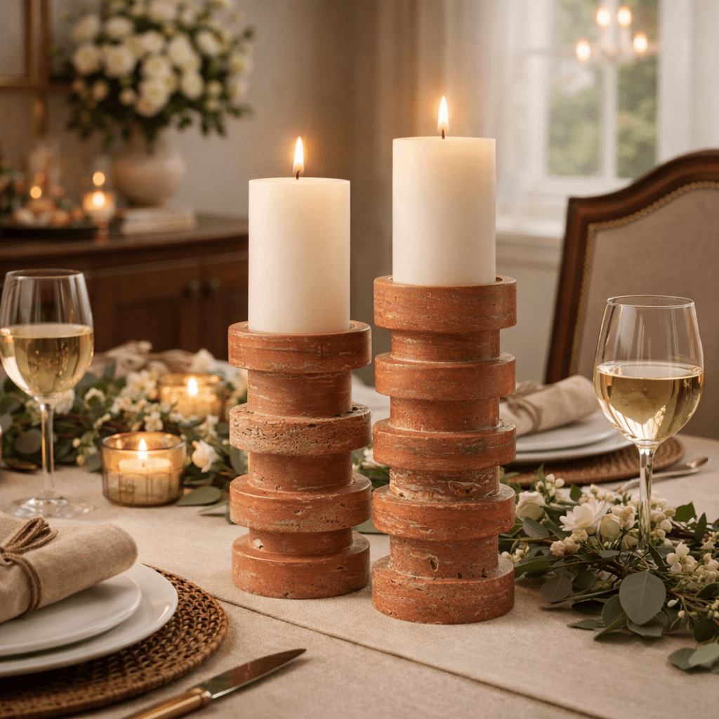 Terrace Stone Candle Holder-Neutral Decor