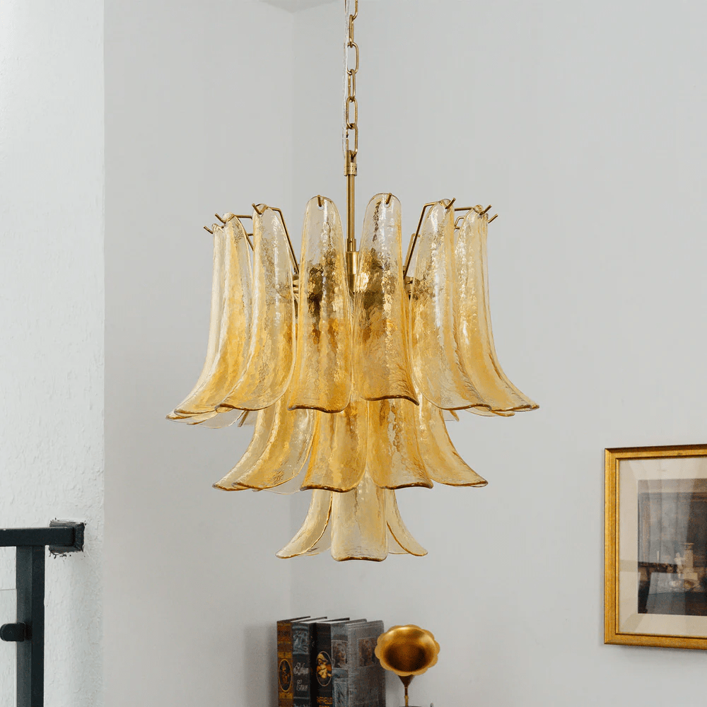 Amber Cascade Glass Chandelier-Neutral Decor