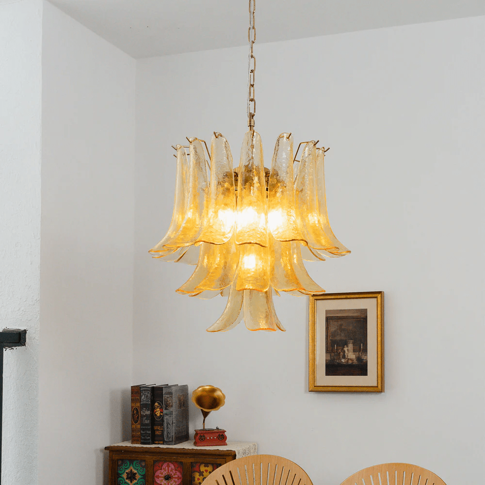 Amber Cascade Glass Chandelier-Neutral Decor