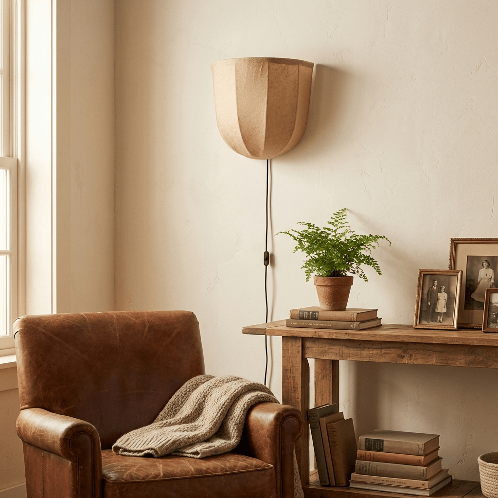 Sienna Linen Plug-in Wall Sconce-Neutral Decor