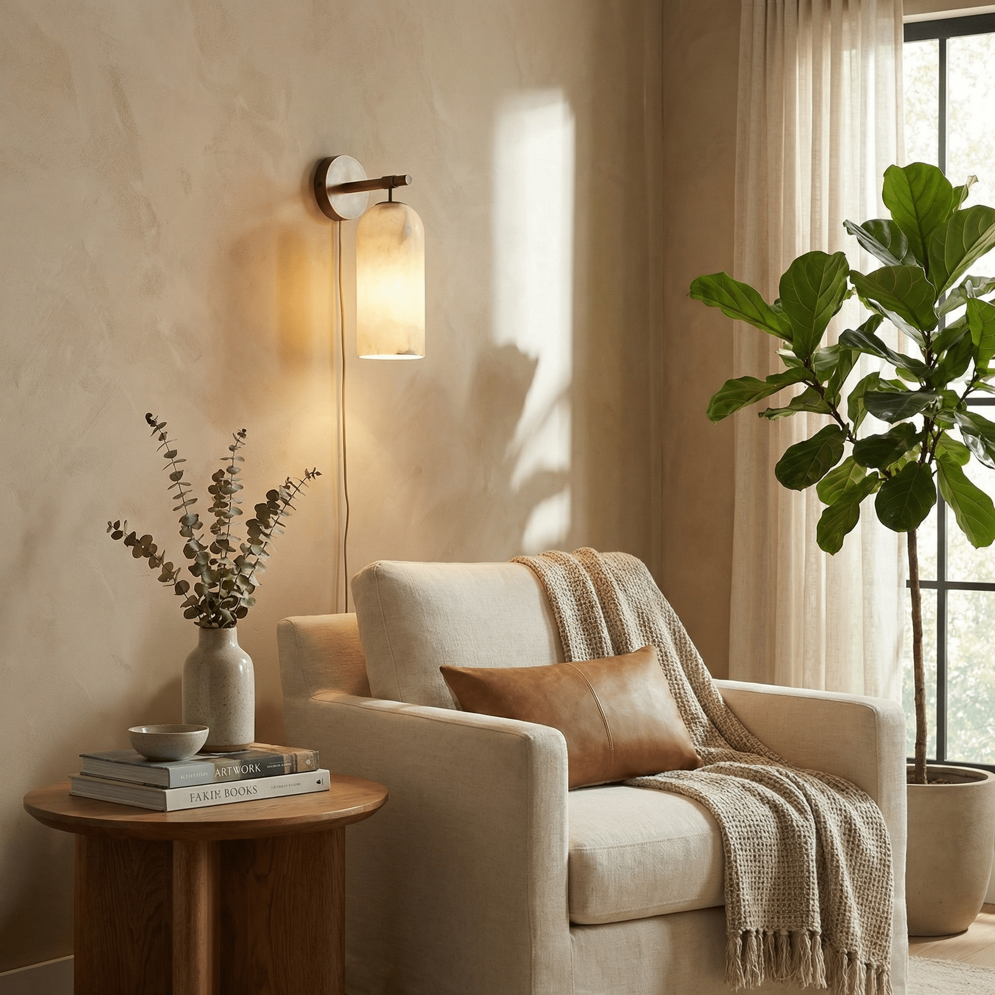 Pillar Alabaster Plug-in Wall Sconce-Neutral Decor