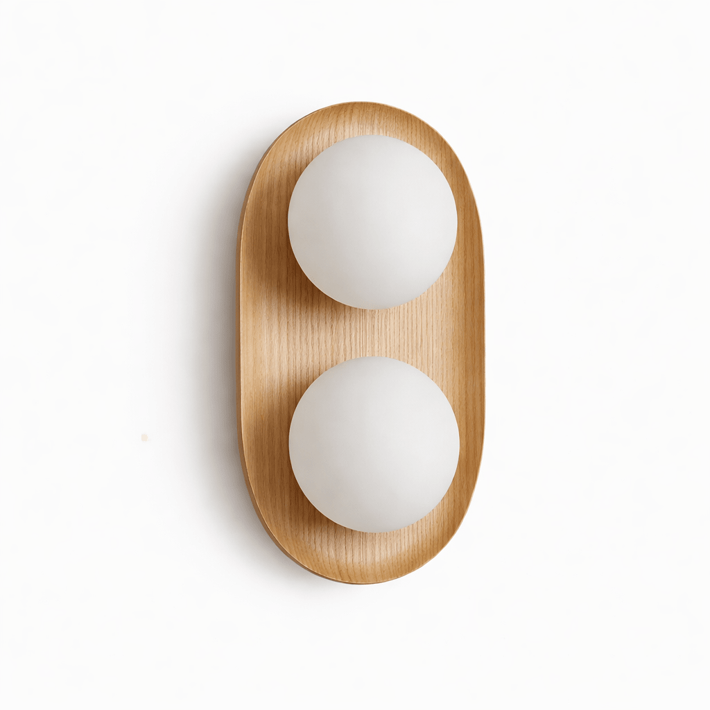Duo Orb Wood Wall Lamp-Neutral Decor