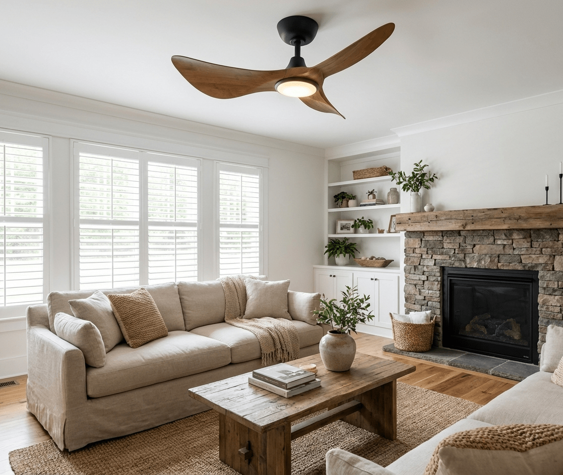 Volant Sculpted Wood Ceiling Fan Light-Neutral Decor