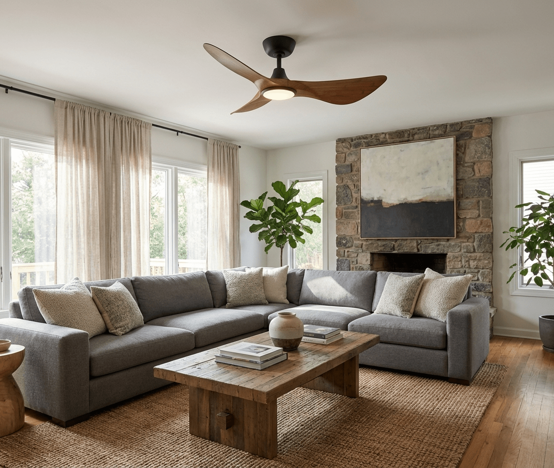Volant Sculpted Wood Ceiling Fan Light-Neutral Decor