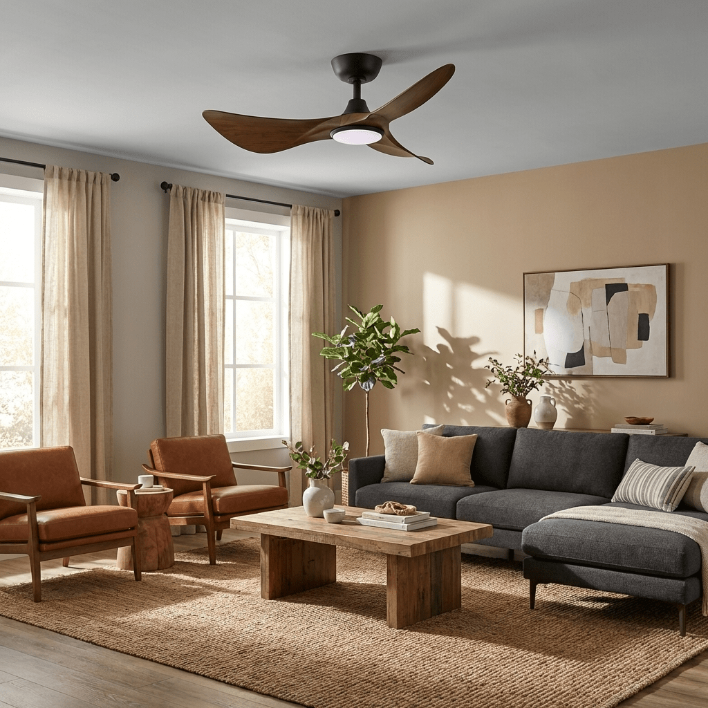 Volant Sculpted Wood Ceiling Fan Light-Neutral Decor
