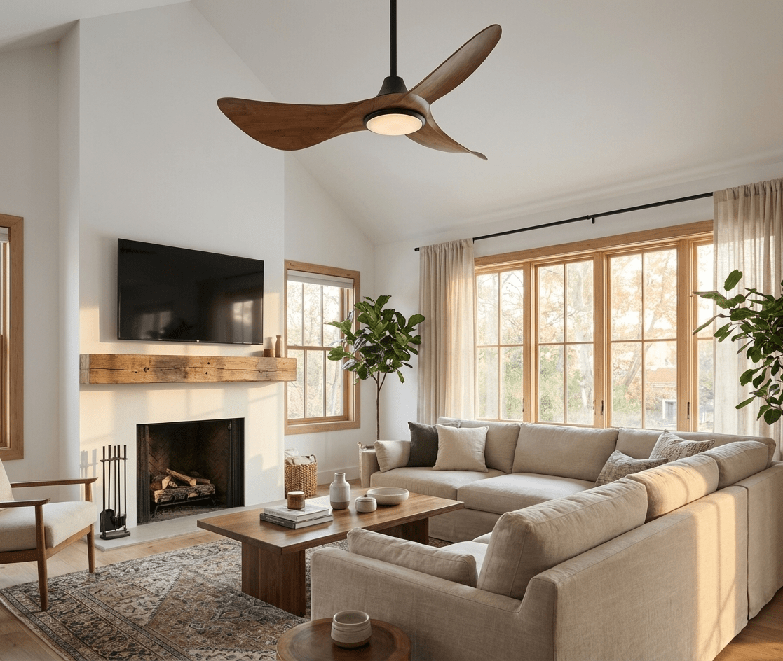 Volant Sculpted Wood Ceiling Fan Light-Neutral Decor