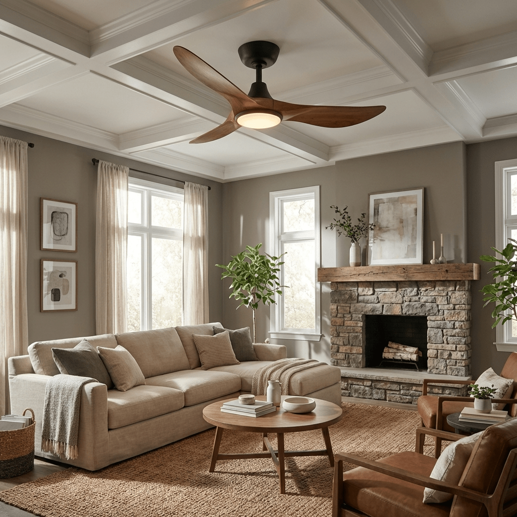 Volant Sculpted Wood Ceiling Fan Light-Neutral Decor