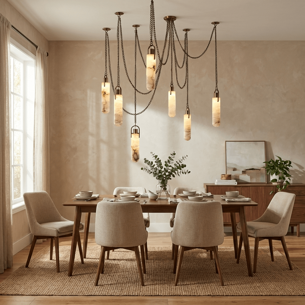 Cylindrical Cluster Alabaster Chandelier-Neutral Decor