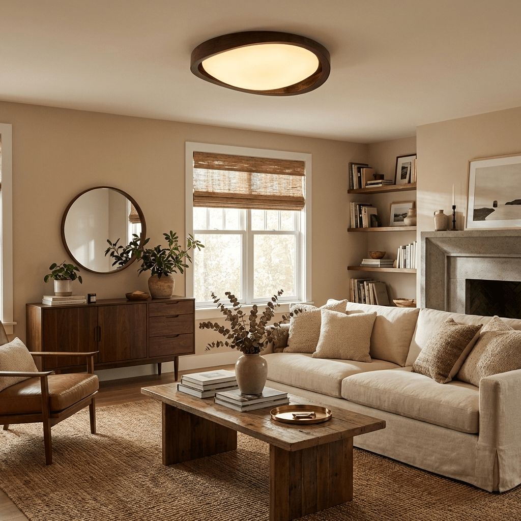 Walnut Curved Edge Ceiling Light-Neutral Decor