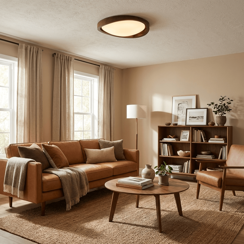 Walnut Curved Edge Ceiling Light-Neutral Decor