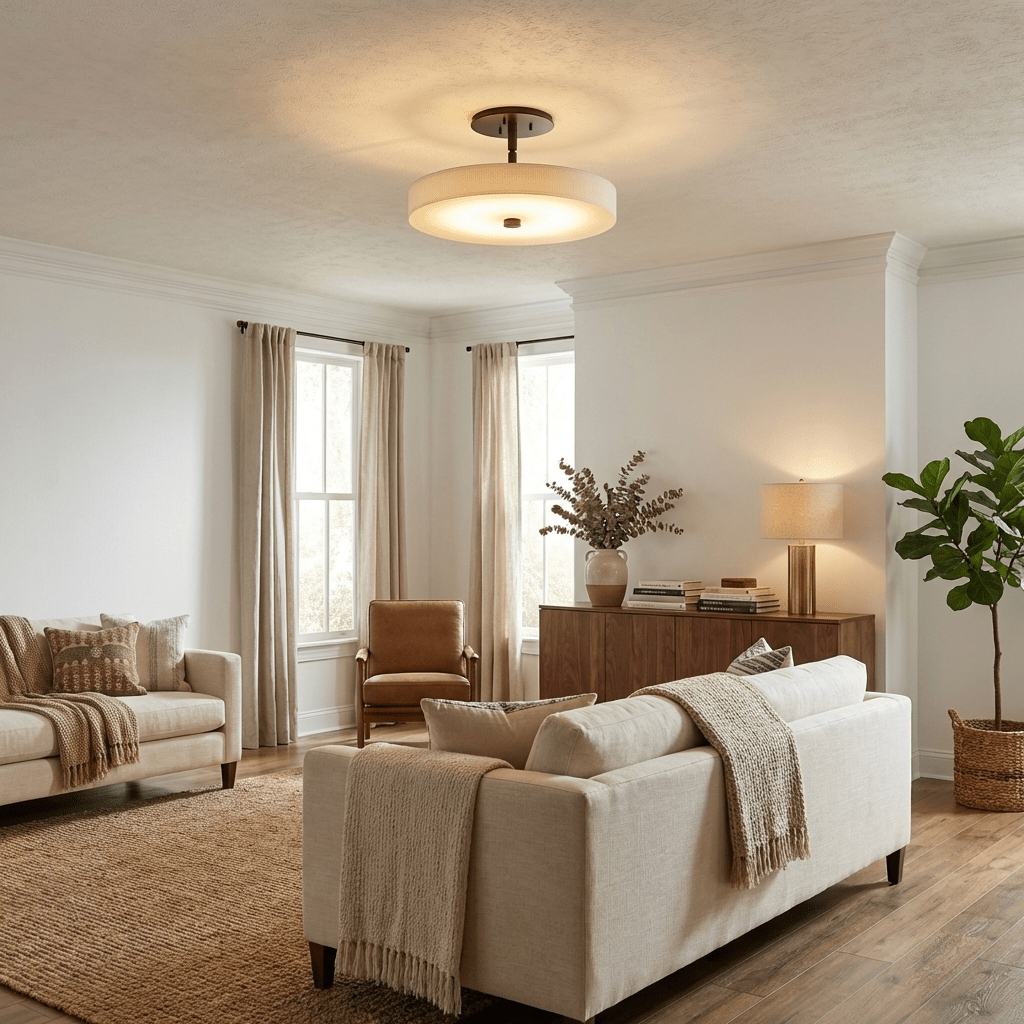 Luma Linen Drum Ceiling Light-Neutral Decor