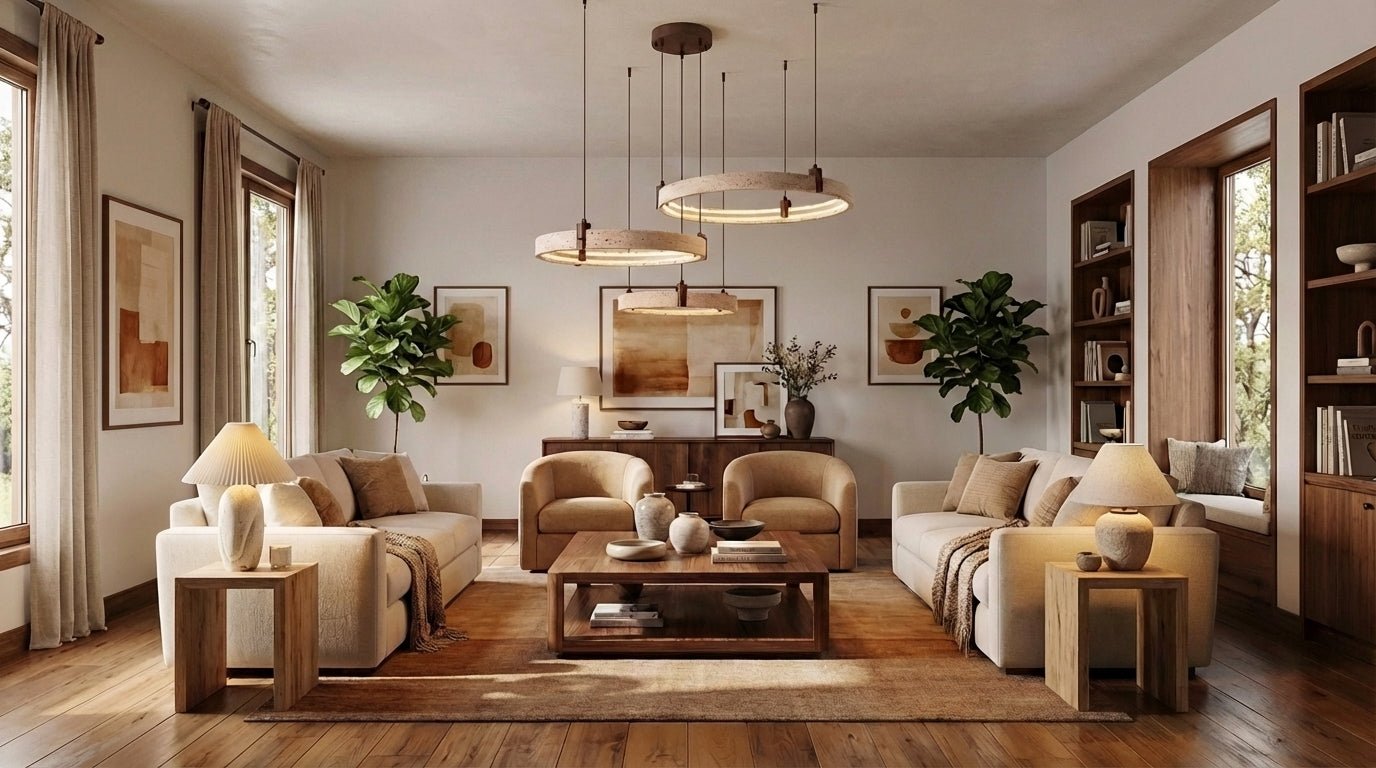 Celestial Orbit Travertine Chandelier-Neutral Decor