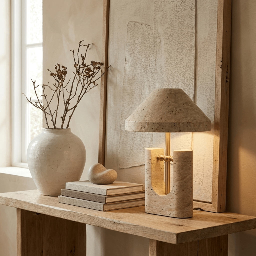 Solvra Yellow Travertine Table Lamp-Neutral Decor