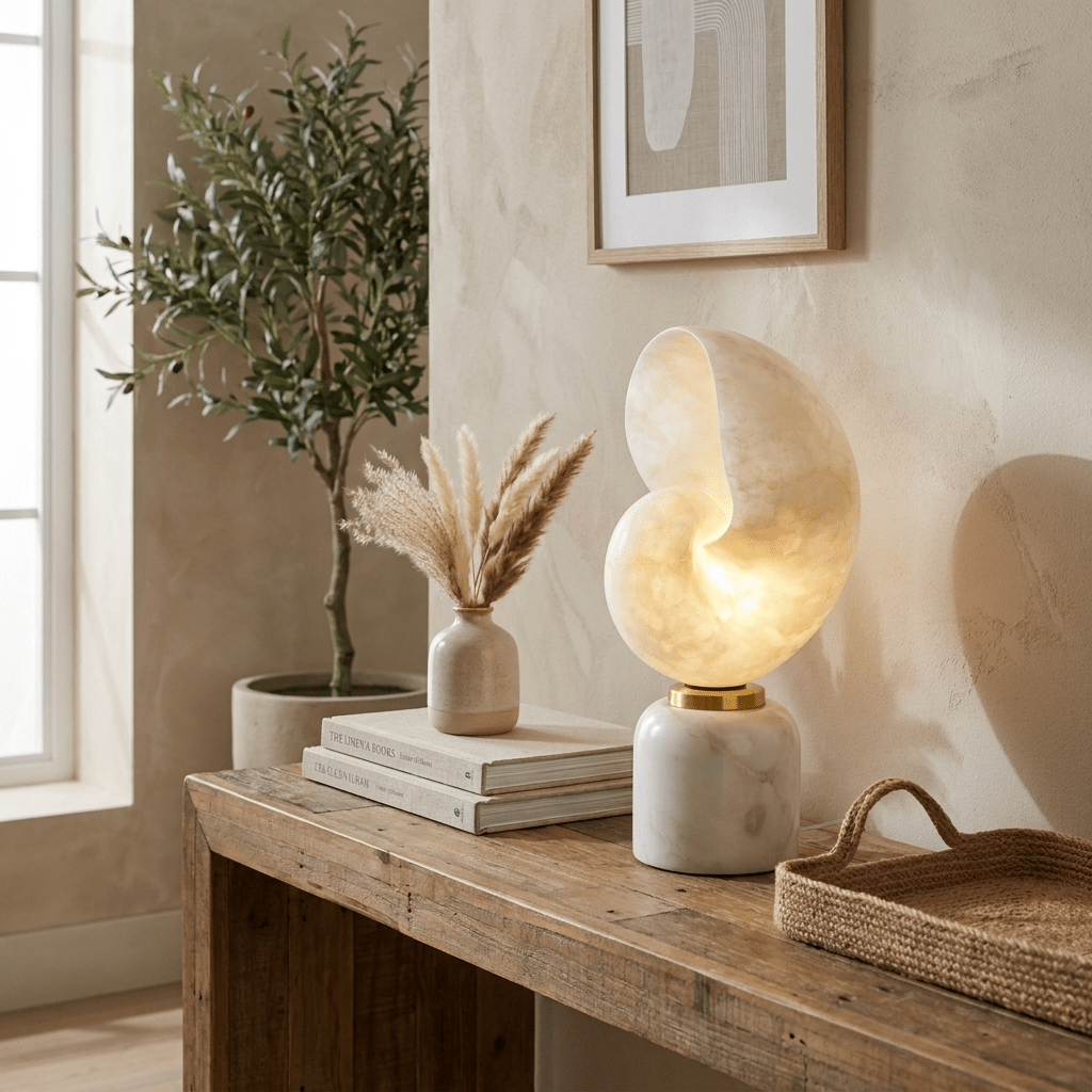 Lumora Shell Table Lamp-Neutral Decor