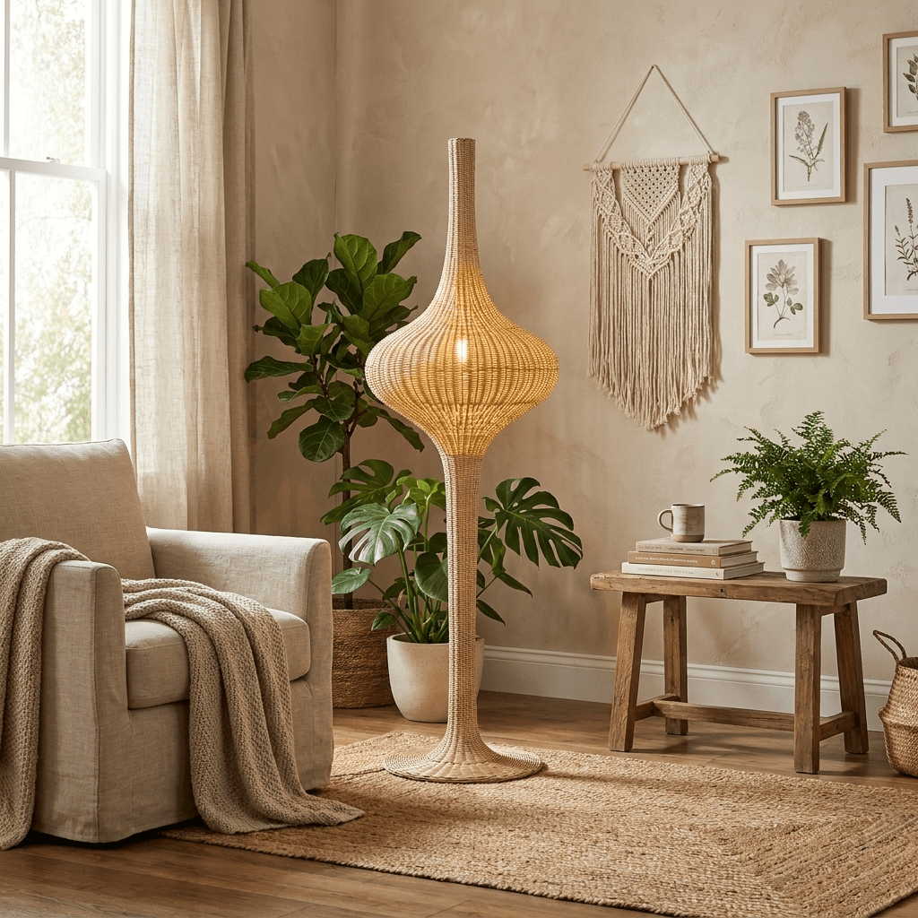 Onion Rattan Floor Lamp-Neutral Decor