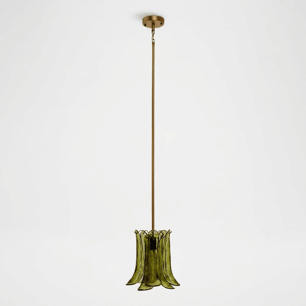 Olive Petal Glass Pendant Lamp-Neutral Decor