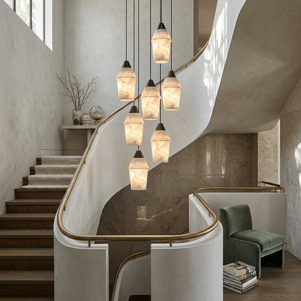 Spindle Alabaster Cluster Chandelier-Neutral Decor