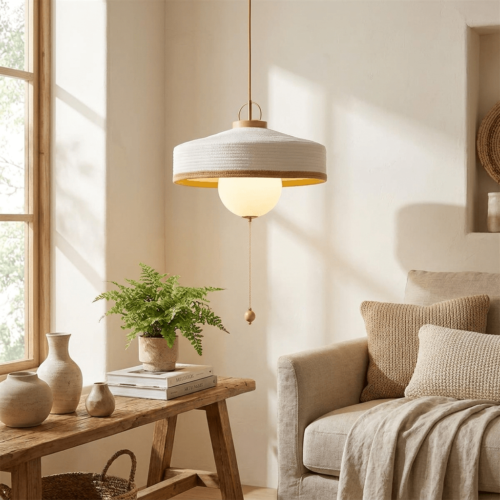 Woven Drum Globe Pendant Lamp-Neutral Decor