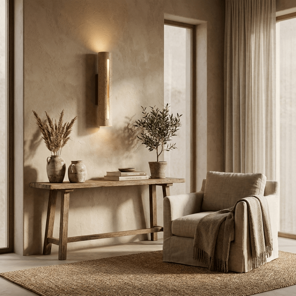 Slot Travertine Wall Sconce-Neutral Decor