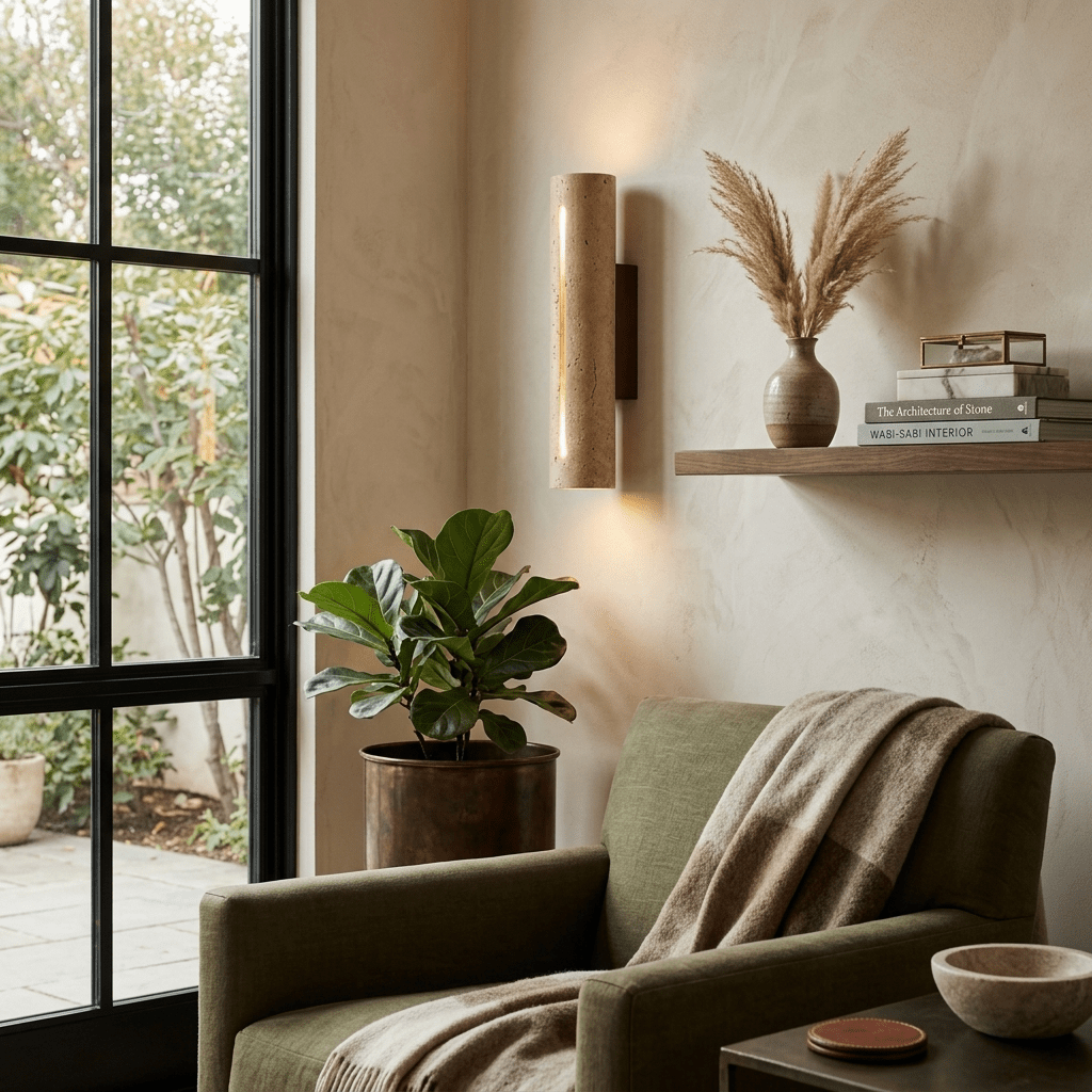 Slot Travertine Wall Sconce-Neutral Decor